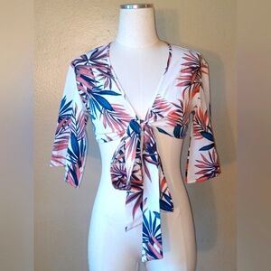 #97 Peach & Teal Crop Tie Top !